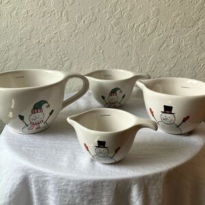 Rae Dunn: Snowmen Ceramic measuring cups- set of 4- nesting- Holiday/Christmas